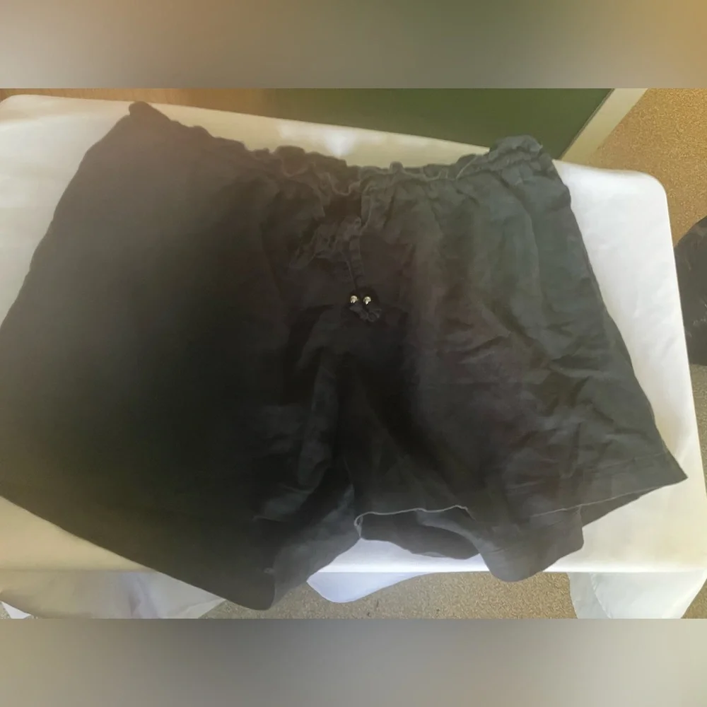 Black Linen H&M Lettuce Trim shorts Size 12 - Picture 2 of 8